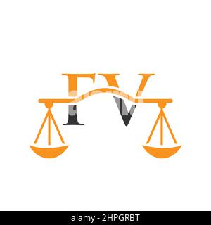 Law Firm Letter FV Logo Design. Lawyer, Law Attorney Lawyer Service, Law Office, Scale. Law Firm Logo On Letter FV Vector Sign Stock Vector