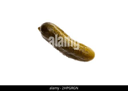 Pickled cucumber isolated on white background. Single isolate object, top view. Canned food, preserves Stock Photo