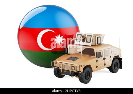 Military truck with Azerbaijani flag. Combat defense of Azerbaijan, concept. 3D rendering  isolated on white background Stock Photo