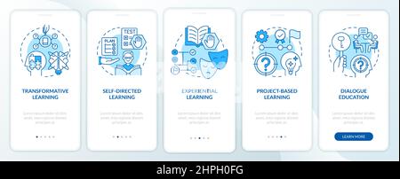 Adult education theories and forms blue onboarding mobile app screen Stock Vector