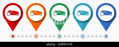 Robot mower concept vector icon set, flat design lawnmower pointers, infographic template easy to edit Stock Vector