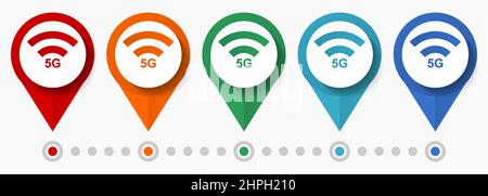 5g web, internet concept vector icon set, flat design communication pointers, infographic template easy to edit Stock Vector