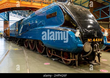 York.Yorkshire.United Kingdom.February 13th 2022.The Mallard steam locomotive is on display at the National Railway Museum in Yorkshire Stock Photo