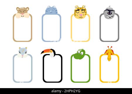 Kids birthday invitation party frames. Cute festive animals and ...