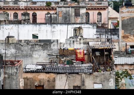 Clothing drying at a building in Havana, Cuba. Stock Photo