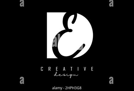 Black and white DE Letters logo with negative space. Letters D and E with geometric and handwritten typography. Creative Vector Illustration with lett Stock Vector