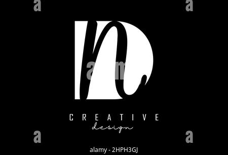 Black and white DN Letters logo with negative space. Letters D and n with geometric and handwritten typography. Creative Vector Illustration with lett Stock Vector