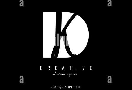 Black and white DK Letters logo with negative space. Letters D and k with geometric and handwritten typography. Creative Vector Illustration with lett Stock Vector