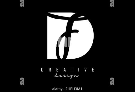 Black and white Df Letters logo with negative space. Letters D and f with geometric and handwritten typography. Creative Vector Illustration with lett Stock Vector