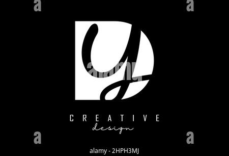 Black and white DY Letters logo with negative space. Letters D and Y with geometric and handwritten typography. Creative Vector Illustration with lett Stock Vector