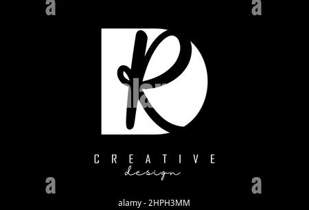 Black and white DR Letters logo with negative space. Letters D and R with geometric and handwritten typography. Creative Vector Illustration with lett Stock Vector