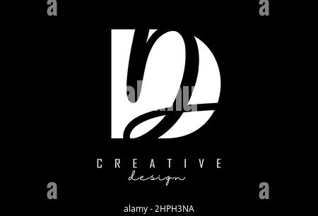 Black and white DD Letters logo with negative space. Letters D and D with geometric and handwritten typography. Creative Vector Illustration with lett Stock Vector