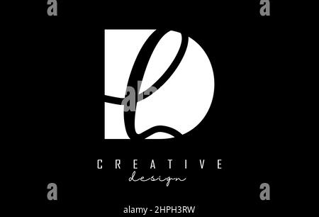 Black and white DL Letters logo with negative space. Letters D and L with geometric and handwritten typography. Creative Vector Illustration with lett Stock Vector