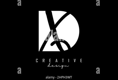 Black and white DX Letters logo with negative space. Letters D and X with geometric and handwritten typography. Creative Vector Illustration with lett Stock Vector