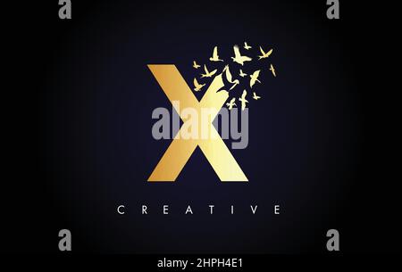 Golden J Logo Letter with Flying Flock of Birds Disintegrating from the ...