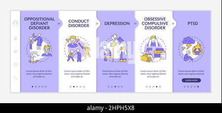 Mental illnesses in children purple and white onboarding template Stock Vector