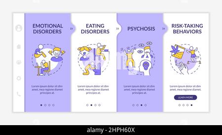 Teen disorders purple and white onboarding template Stock Vector