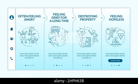 Teenage mental illness symptoms turquoise gradient onboarding template Stock Vector
