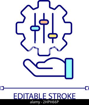 Hand holding cogwheel with levers RGB color icon Stock Vector