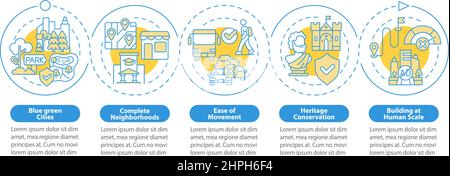Urban design principles blue circle infographic template Stock Vector