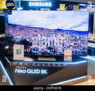 Samsung High definition Neo QLED 8K television, TV screen in store. Samsung High definition Neo QLED 8K television, TV screen in store.