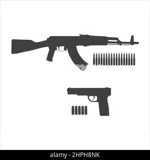 Semi-Automatic Rifle, Bolt Action Rifle and Pistols Silhouette Vector Stock Vector