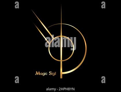 Gold Magic Sigil for protection, wiccan symbolisms. A stylized image of a magical symbol. Golden luxury graphic design logo template. Vector isolated Stock Vector