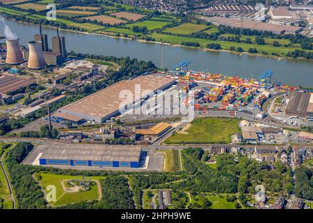 Aerial photograph, logport II, Rhein-Ruhr Terminal Company and new logistics hall at the foot of Tiger & Turtle, River Rhine, Wanheim-Angerhausen, Dui Stock Photo