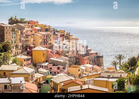 View of Manarola, the second-smallest of the famous Cinque Terre towns, Italy. Stock Photo