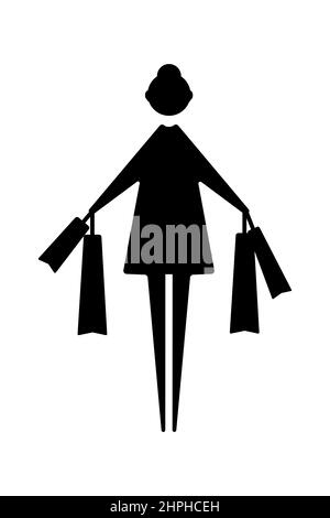 Icon of Woman with shopping bags isolated on white background. Vector illustration Stock Vector