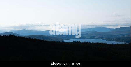 A view of Loch Rannoch from its south side, with Rannoch forest in the foreground, Tay Forest Park, Scotland, United Kingdom Stock Photo