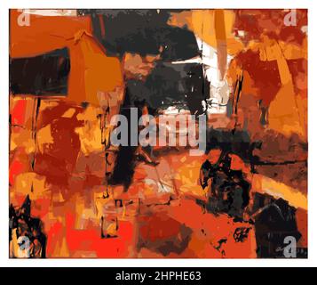 Abstract composition in black and orange - vector illustration (Ideal for printing on fabric or paper, poster or wallpaper, house decoration) Stock Vector