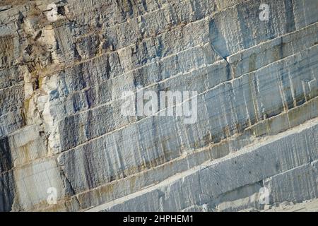 Quarry for the extraction of Luserna stone, a valuable rock that is mainly used for outdoor use in paving and cladding, balconies and stairs. Montoso, Stock Photo