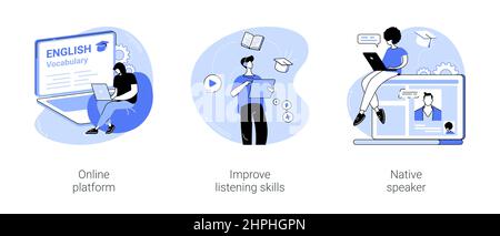 Foreign language distance learning isolated cartoon vector illustrations se Stock Vector