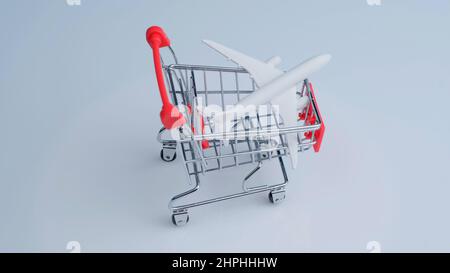 White plane in a shopping trolley. Stock Photo