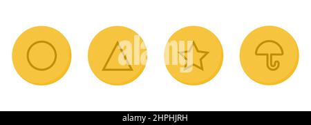 Sugar lollipops from the squid game. Symbol design from korean game in round shape. Circle, triangle, star and umbrella candy vector Stock Vector
