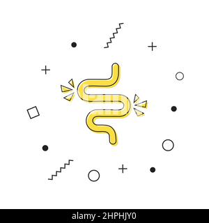 Colitis icon vector. Yellow gut constipation icon with geometric shapes on white background. Stomach business concept splash effect. Vector Stock Vector