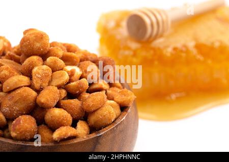 Honey Roasted Peanuts on a White Background Stock Photo