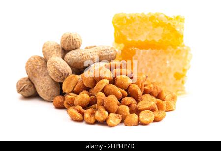 Honey Roasted Peanuts on a White Background Stock Photo