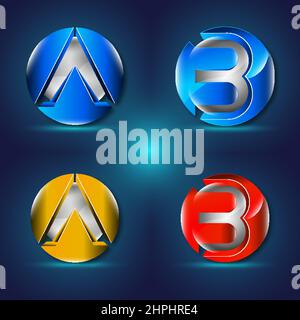 Letter a b 3d sphere glossy logo premium vector template. Stock Vector