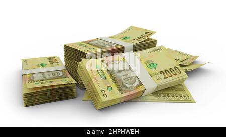 3D Stack of 2000 Malawian kwacha notes Stock Photo