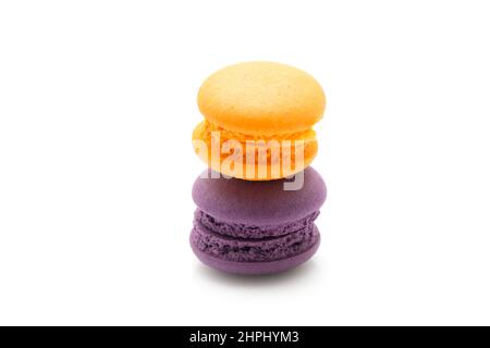 Sweet colourful  macaroons isolated on white background Stock Photo