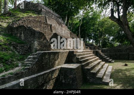 Pyramid Maya ruins of 'Cahal Pech' in tropical jungle, San Iganacio, Belize Stock Photo