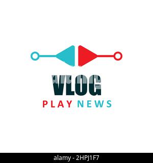 Vlog, TV broadcast, live stream, online video blog vector icon. Red and blue play buttons isolated symbol of vlogger or blogger social media channel, Stock Vector