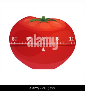 Tomato shaped timer for kitchen. Time management system, method tomadoro. Vector illustration. Stock Vector