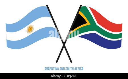 South Africa and Argentina Flags Crossed And Waving Flat Style ...