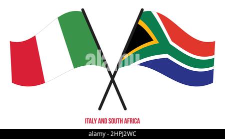 South Africa and Italy Flags Crossed And Waving Flat Style. Official ...