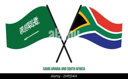 Saudi Arabia and South Africa Flags Crossed And Waving Flat Style. Official Proportion. Correct Colors. Stock Vector