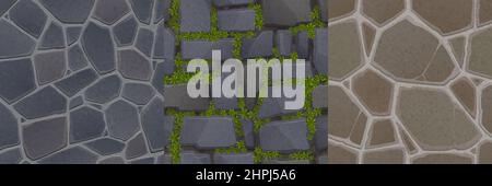 Game texture tiles. 2D cartoon level ground block of various materials ...