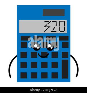 Cute cartoon kawaii calculator, vector isolated on white background. Stock Vector